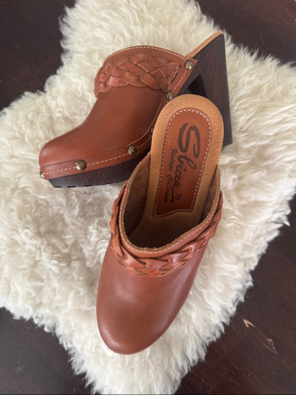 Sbicca vintage Collection Cognac Braided Leather Clog Mules